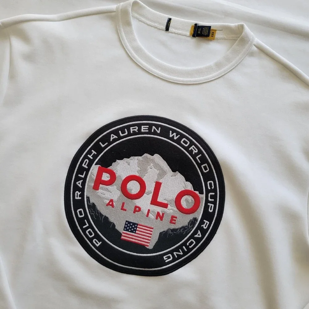 New LG Polo Ralph Lauren World Cup Racing Alpine Crew Neck Royal White Sweater - Picture 2 of 5
